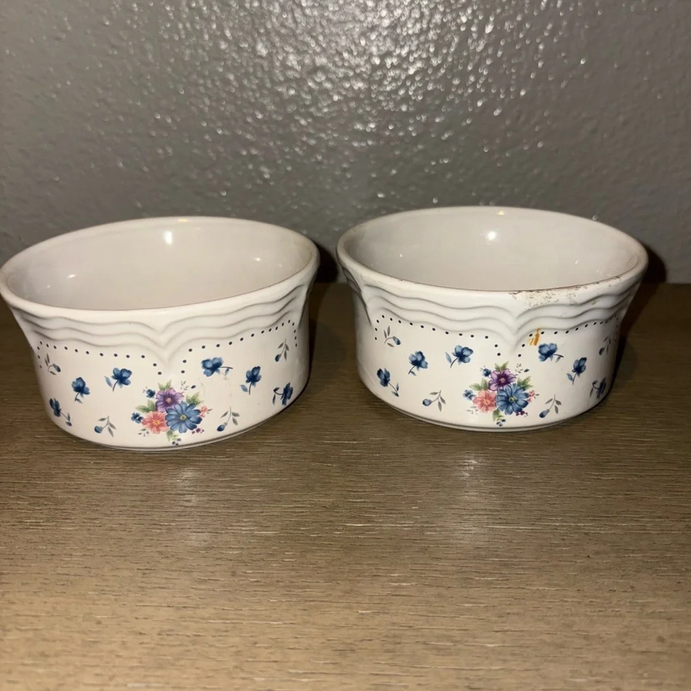Vintage Provincial Bouquet  Bowls Set Of 2 Pieces Ramekin Set